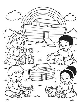 Free printable Children Playing With Noah's Ark Toys coloring page