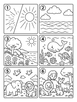 Free printable Six Days Of Creation Panels coloring page