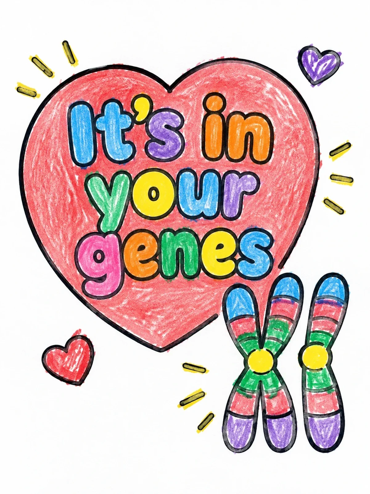 Colored example of the Cute Chromosomes And Heart Science coloring page
