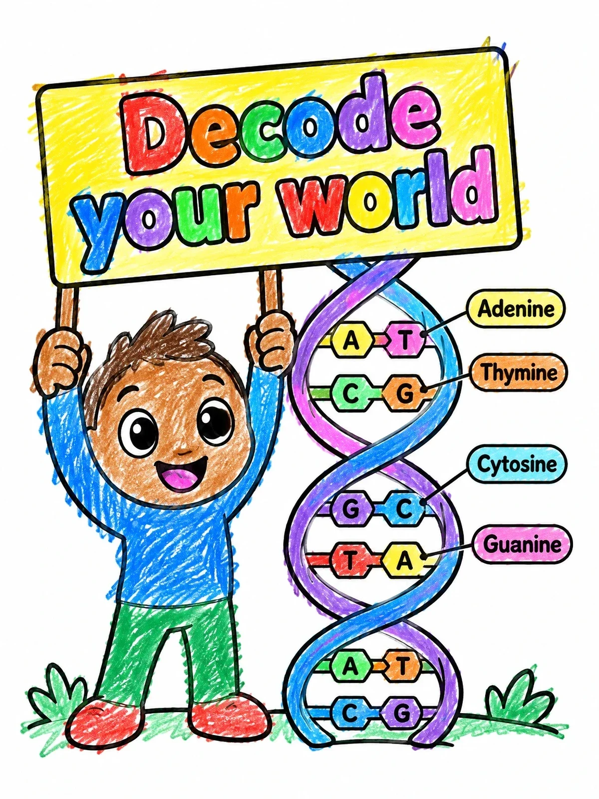 Colored example of the Dna Double Helix With Science Kid coloring page