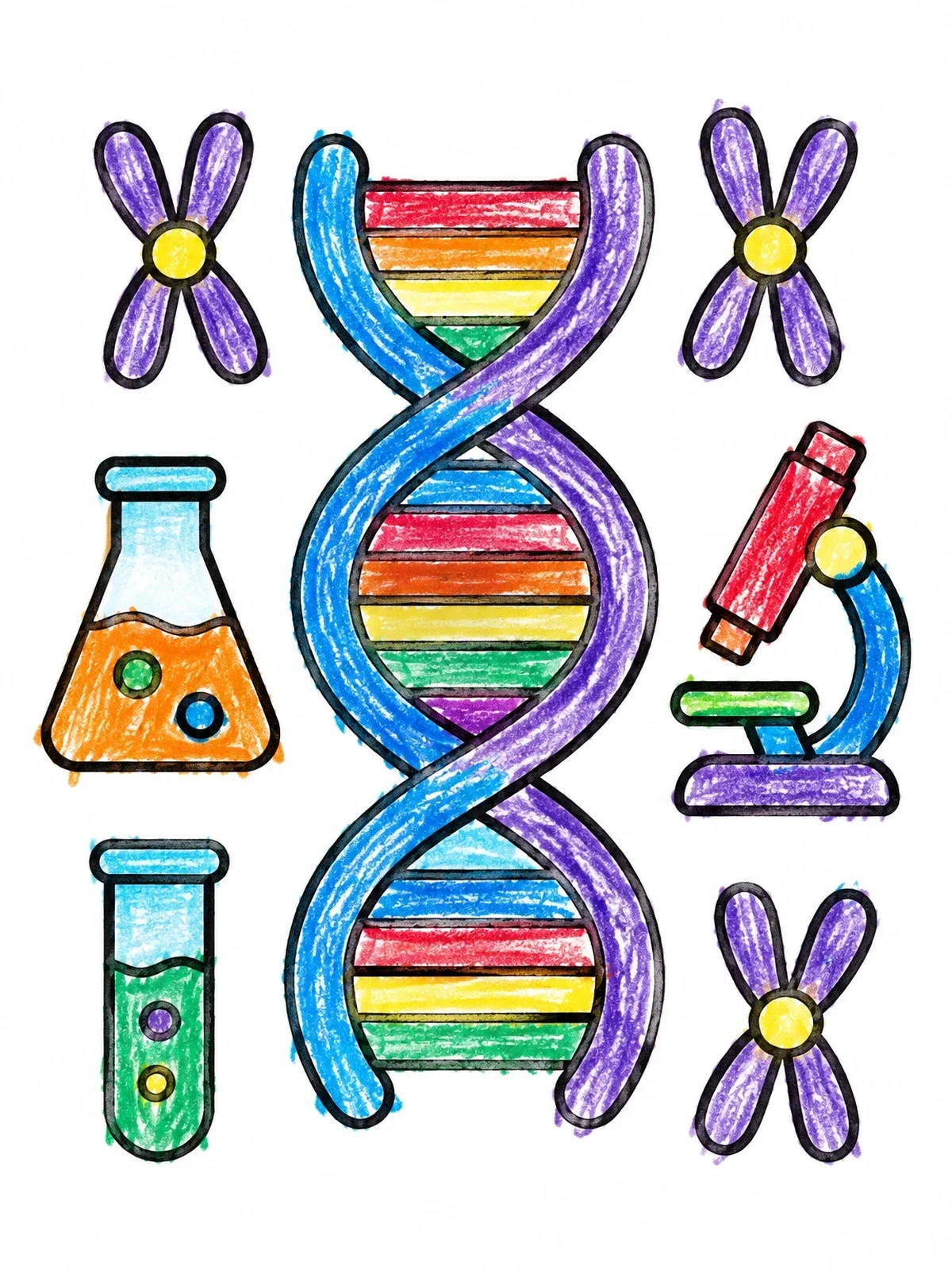 Colored example of the Dna Helix And Science Lab Equipment coloring page