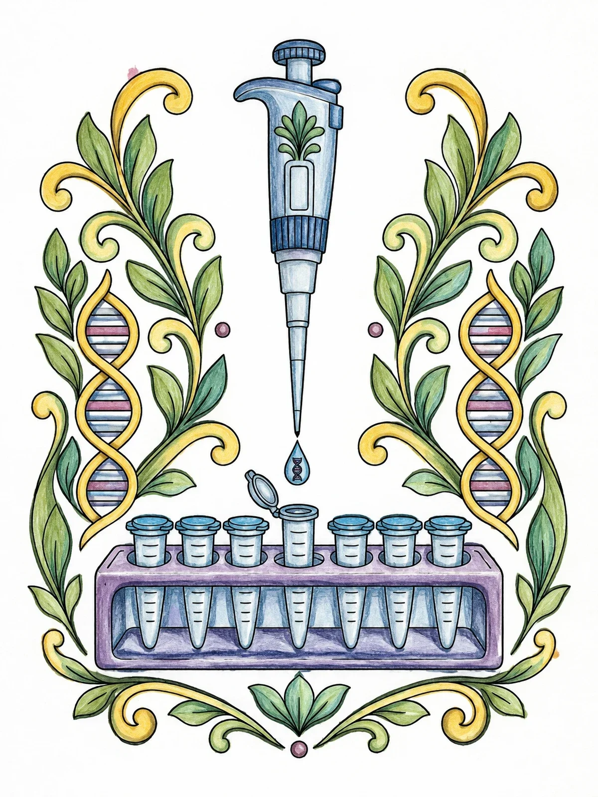 Colored example of the Laboratory Micropipette And Dna Helix Borders coloring page