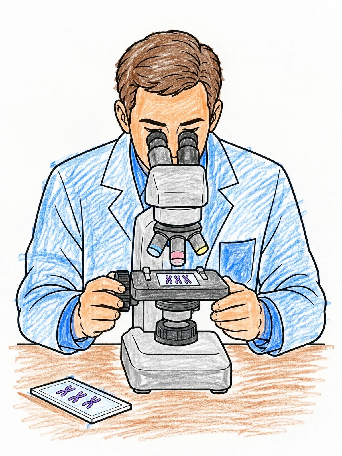Colored example of the Scientist Studying Chromosomes With Microscope coloring page