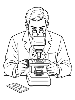 Free printable Scientist Studying Chromosomes With Microscope coloring page