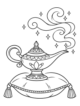 Free printable Magic Lamp On A Tasseled Pillow coloring page