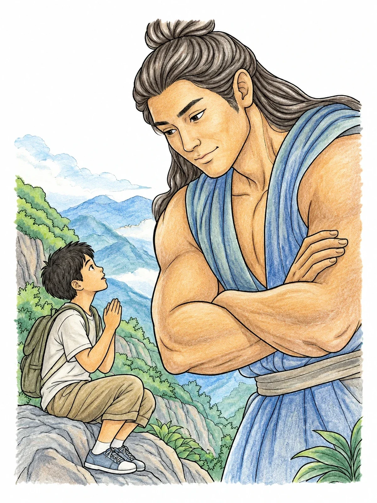 Colored example of the Towering Spirit Listening To A Wish coloring page