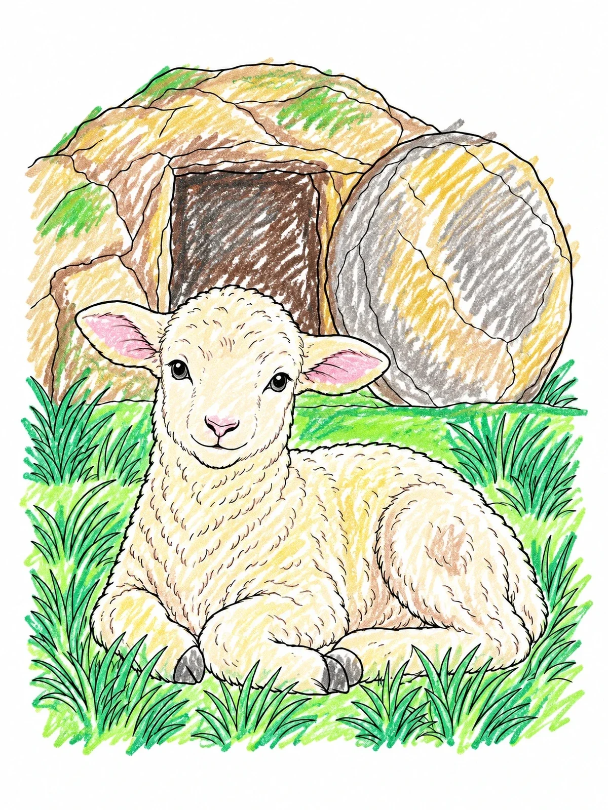 Colored example of the Gentle Lamb By The Empty Tomb coloring page