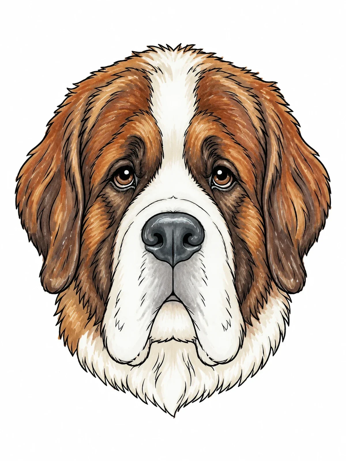 Colored example of the Gentle Saint Bernard Portrait coloring page