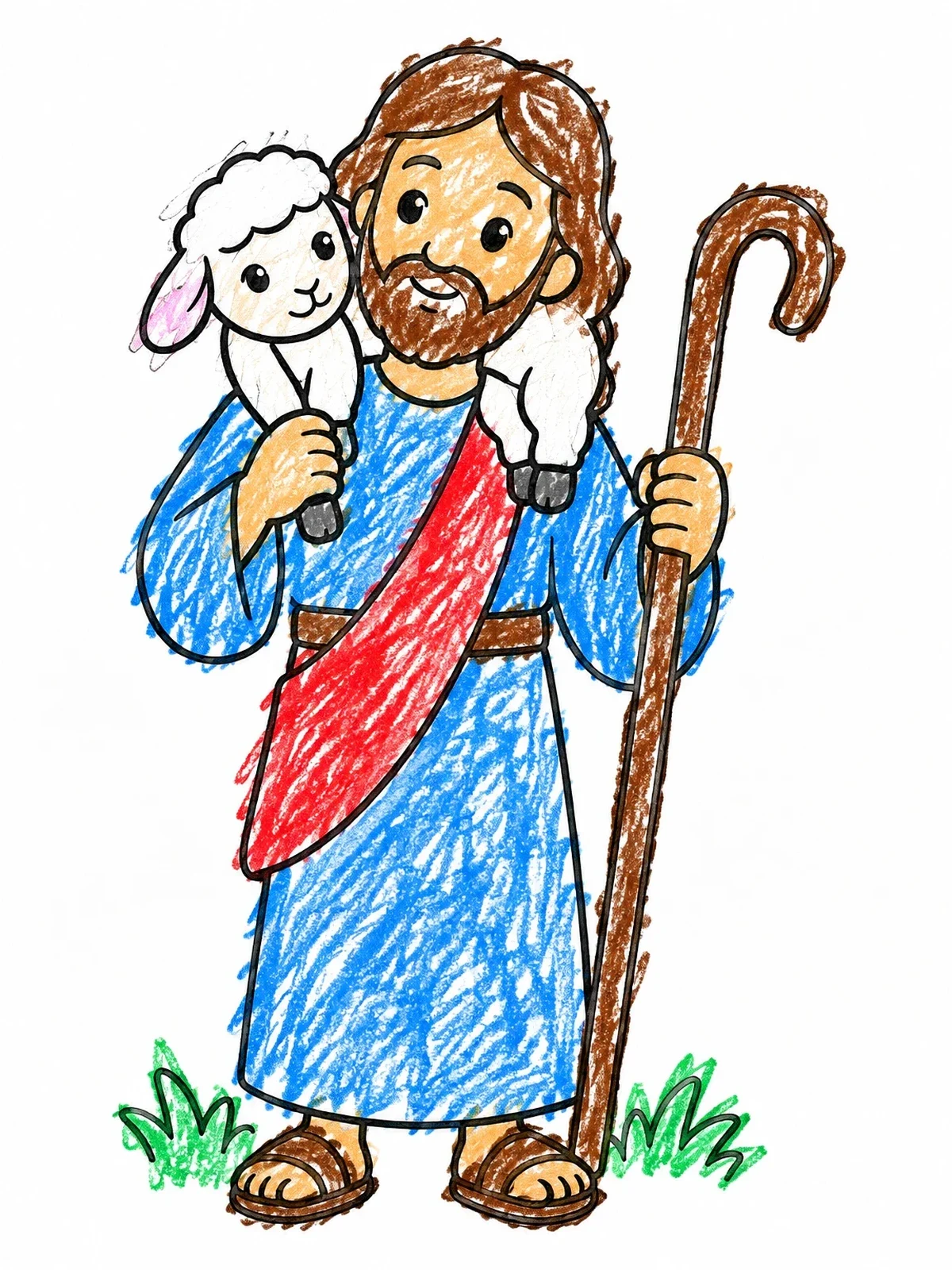 Colored example of the Gentle Shepherd Holding A Little Lamb coloring page