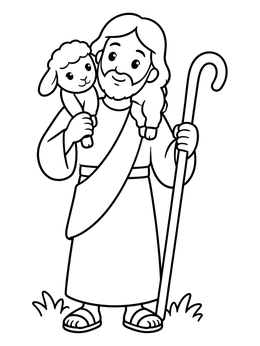Free printable Gentle Shepherd Holding A Little Lamb coloring page
