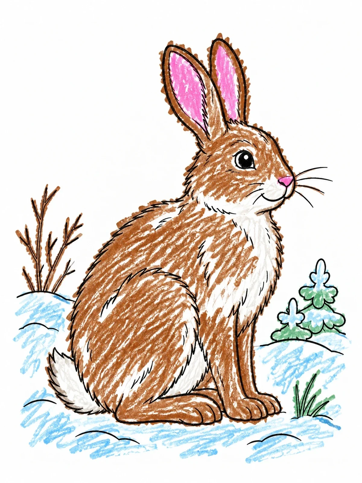 Colored example of the Gentle Snowshoe Hare In Winter coloring page