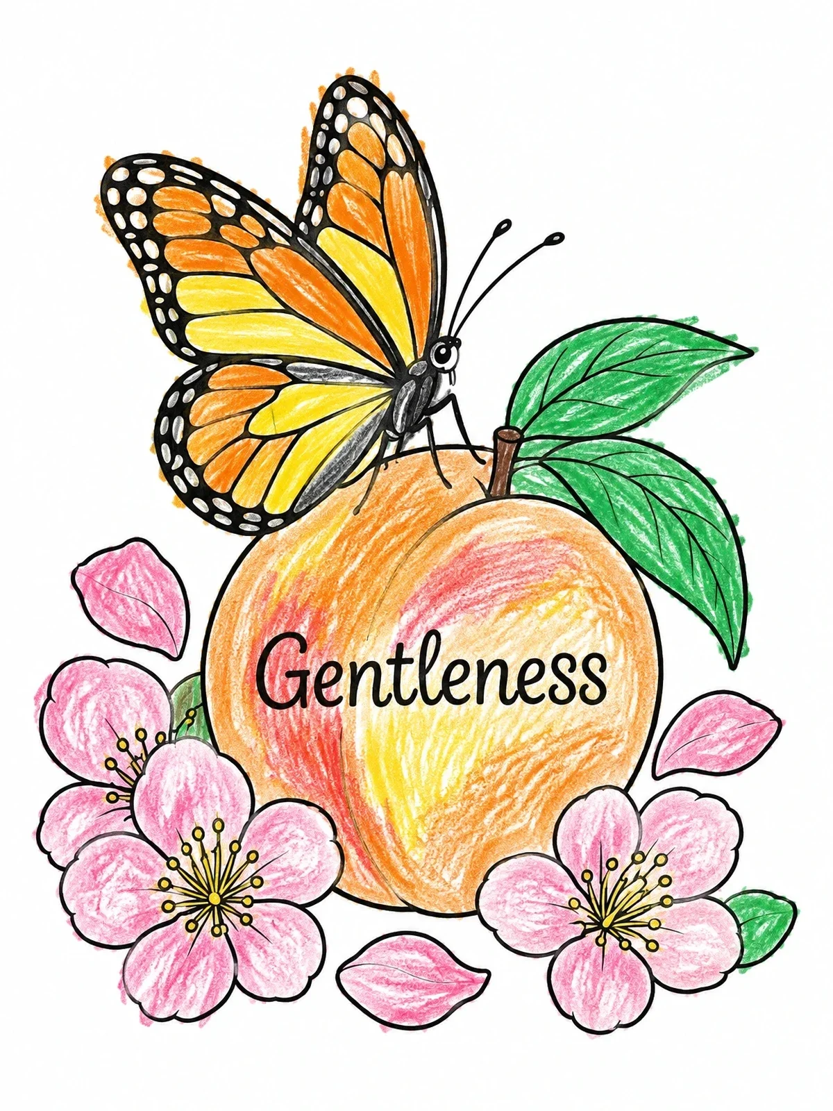 Colored example of the Gentleness Peach And Butterfly coloring page