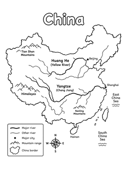 Free printable Geographic Map Of China With Rivers coloring page
