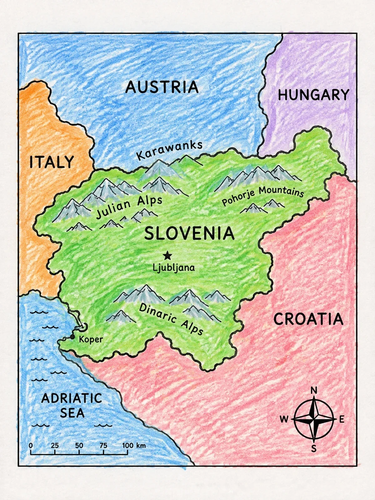 Colored example of the Geographic Map Of Slovenia coloring page