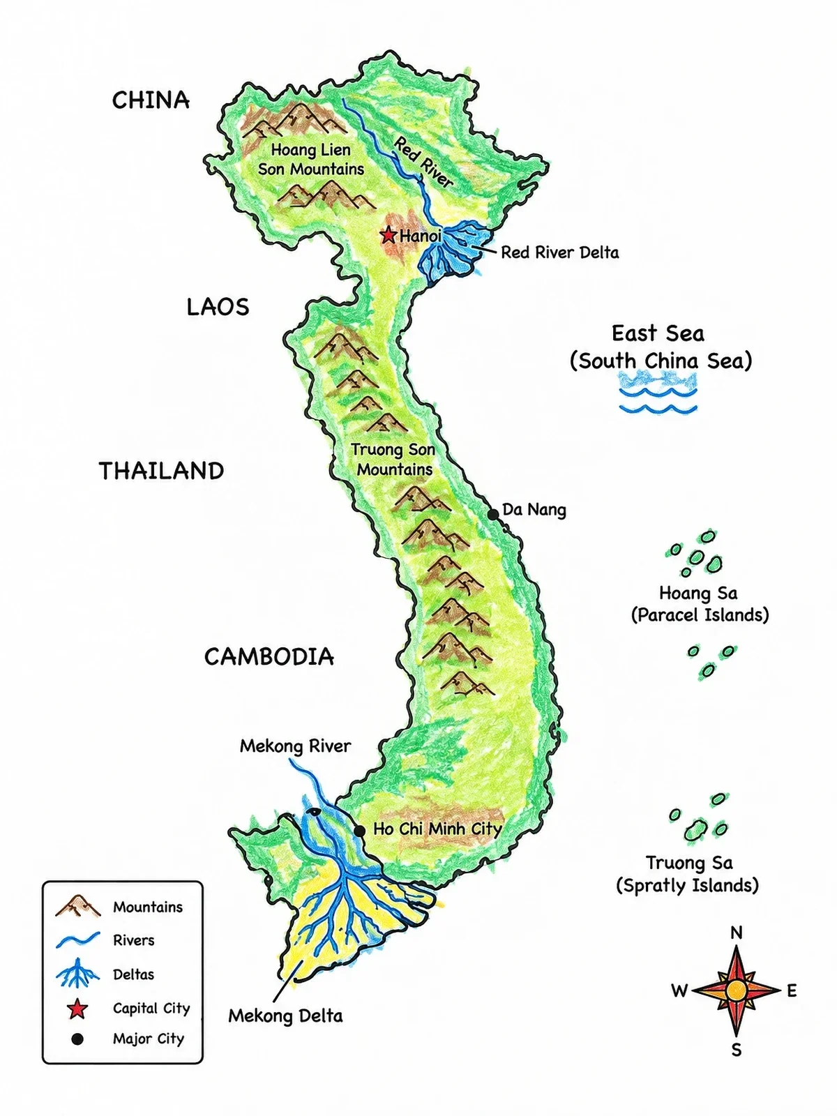 Colored example of the Geographic Map Of Vietnam coloring page