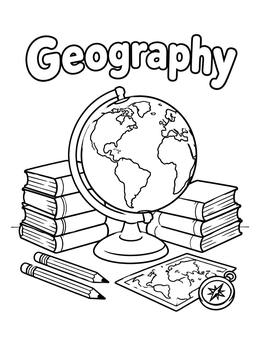 Free printable Geography Desk With Globe And Books coloring page