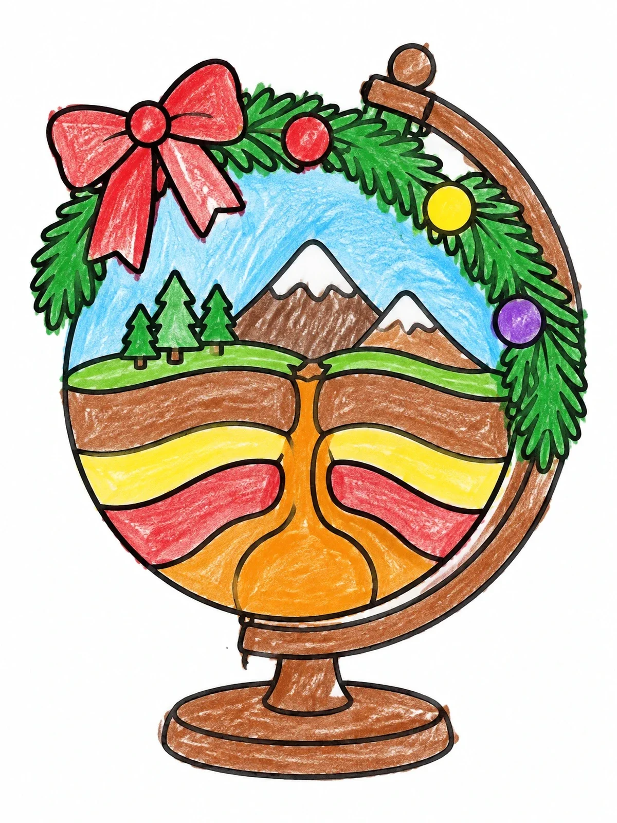 Colored example of the Festive Globe Landscape Cross Section coloring page