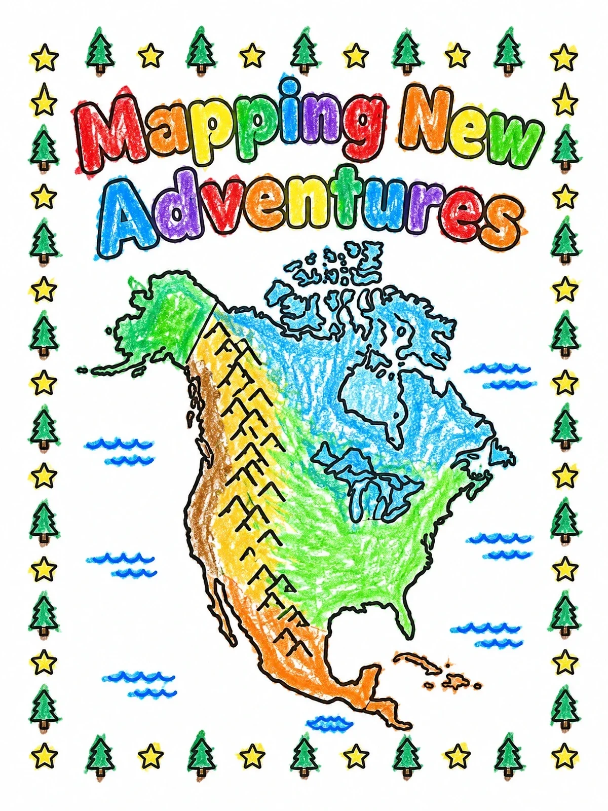 Colored example of the North America Map Adventure coloring page