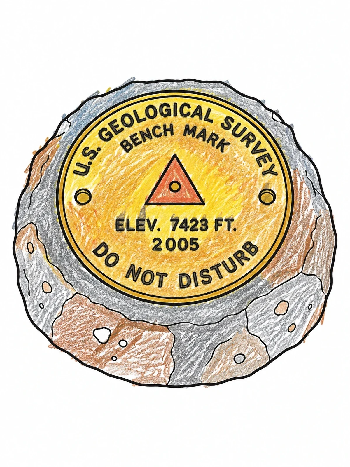 Colored example of the Usgs Geodetic Benchmark Marker coloring page