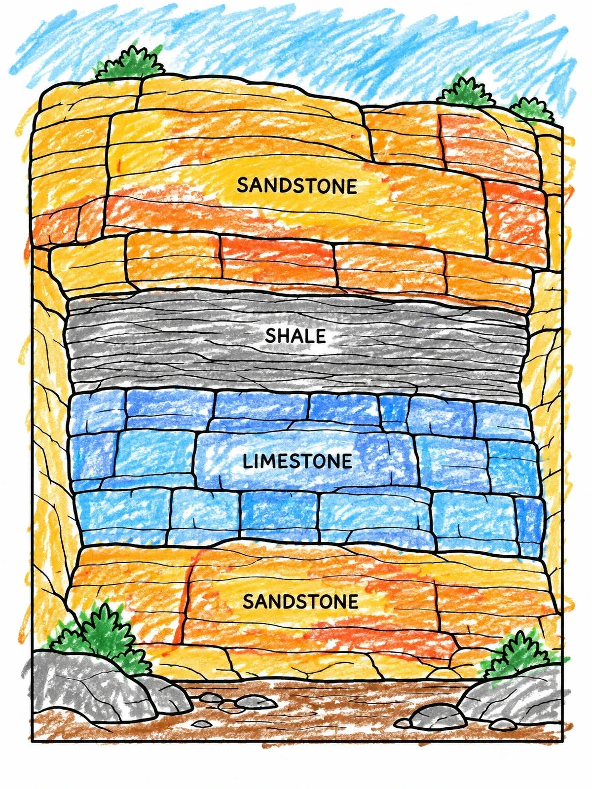 Colored example of the Geological Rock Layers Diagram coloring page