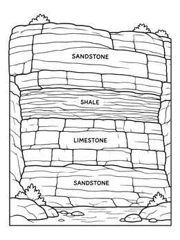 Free printable Geological Rock Layers Diagram coloring page