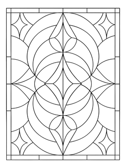 A symmetrical art deco coloring page with intersecting circles and diamonds.
