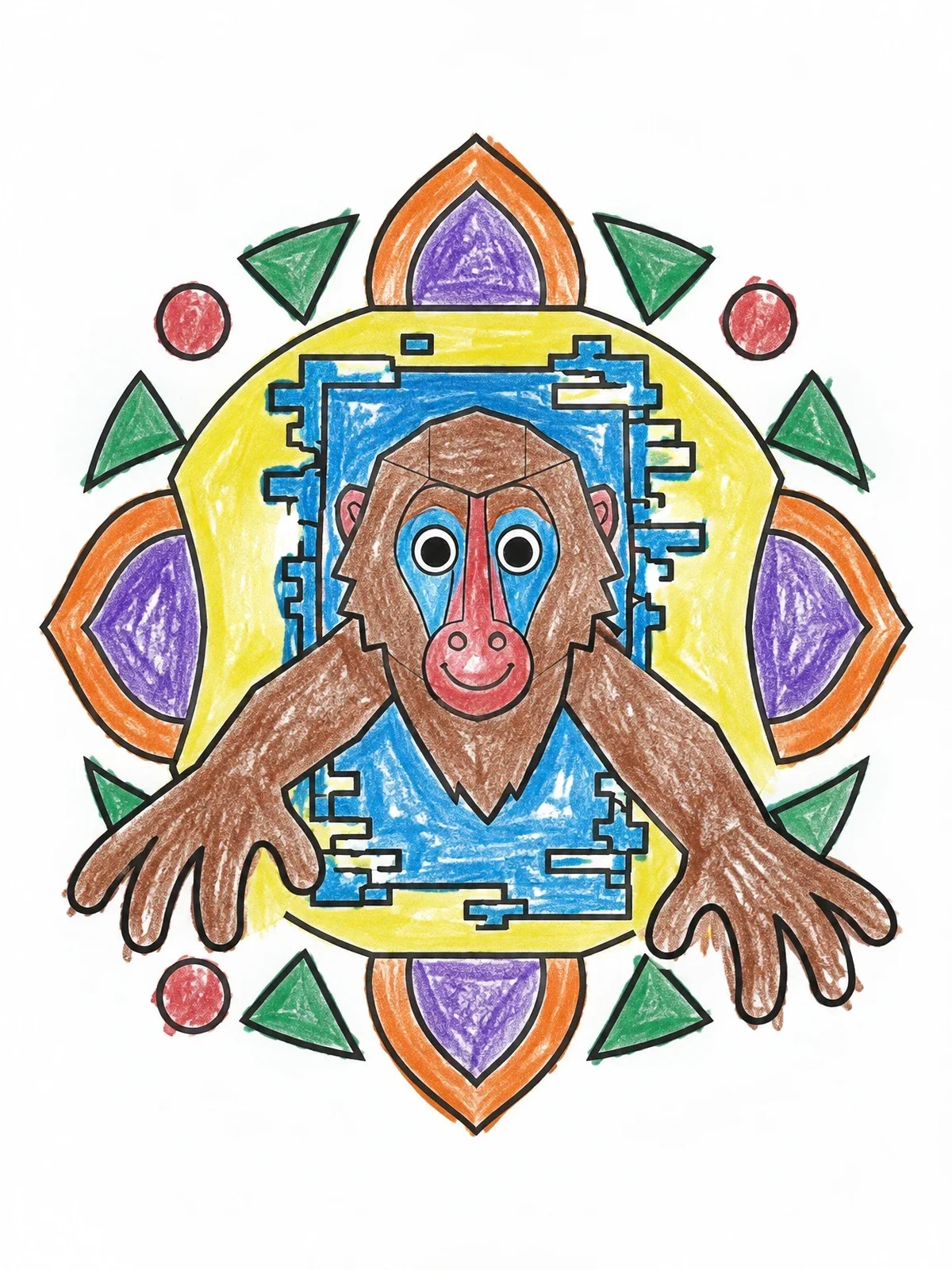 Colored example of the Geometric Baboon Peeking Through Portal coloring page