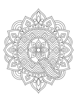 Intricate letter Q coloring page featuring chevron patterns inside an ornate floral mandala.