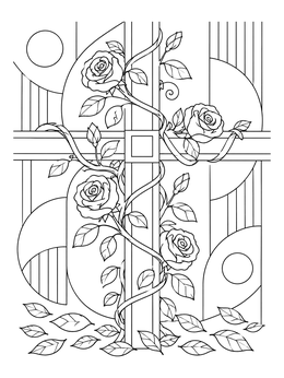 Free printable Geometric Cross With Climbing Roses coloring page