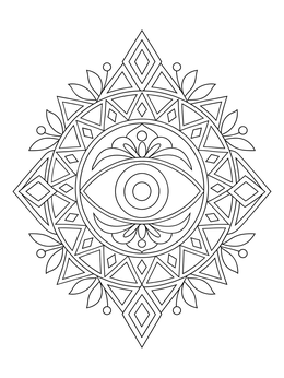 Geometric mandala design featured in this evil eye coloring page.