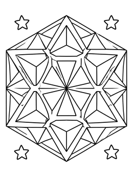 Free printable Geometric Hexagon Prism Kaleidoscope coloring page