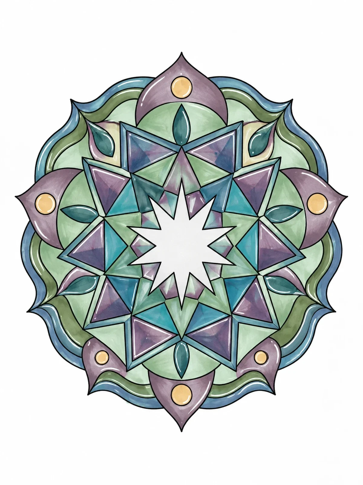 Colored example of the Geometric Islamic Star Mandala coloring page