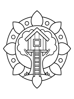 Free printable Geometric Mandala Treehouse coloring page