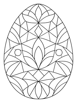 Geometric mosaic patterns fill this detailed easter egg coloring page.