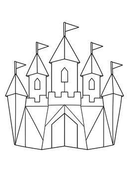 Free printable Geometric Origami Castle With Turrets coloring page