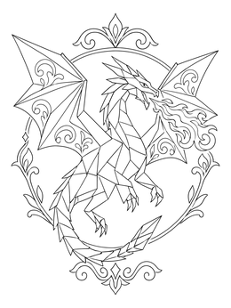 Free printable Geometric Origami Dragon Breathing Flames coloring page