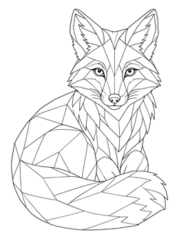 Free printable Geometric Origami Fox Sitting Curled coloring page