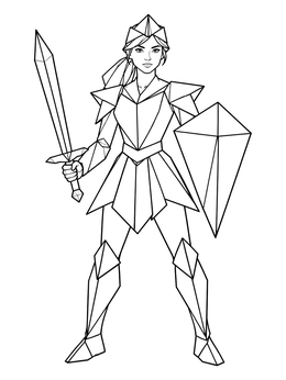 Free printable Geometric Origami Knight Warrior coloring page