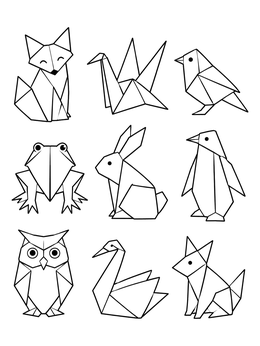 Free printable Nine Geometric Origami Paper Animals coloring page