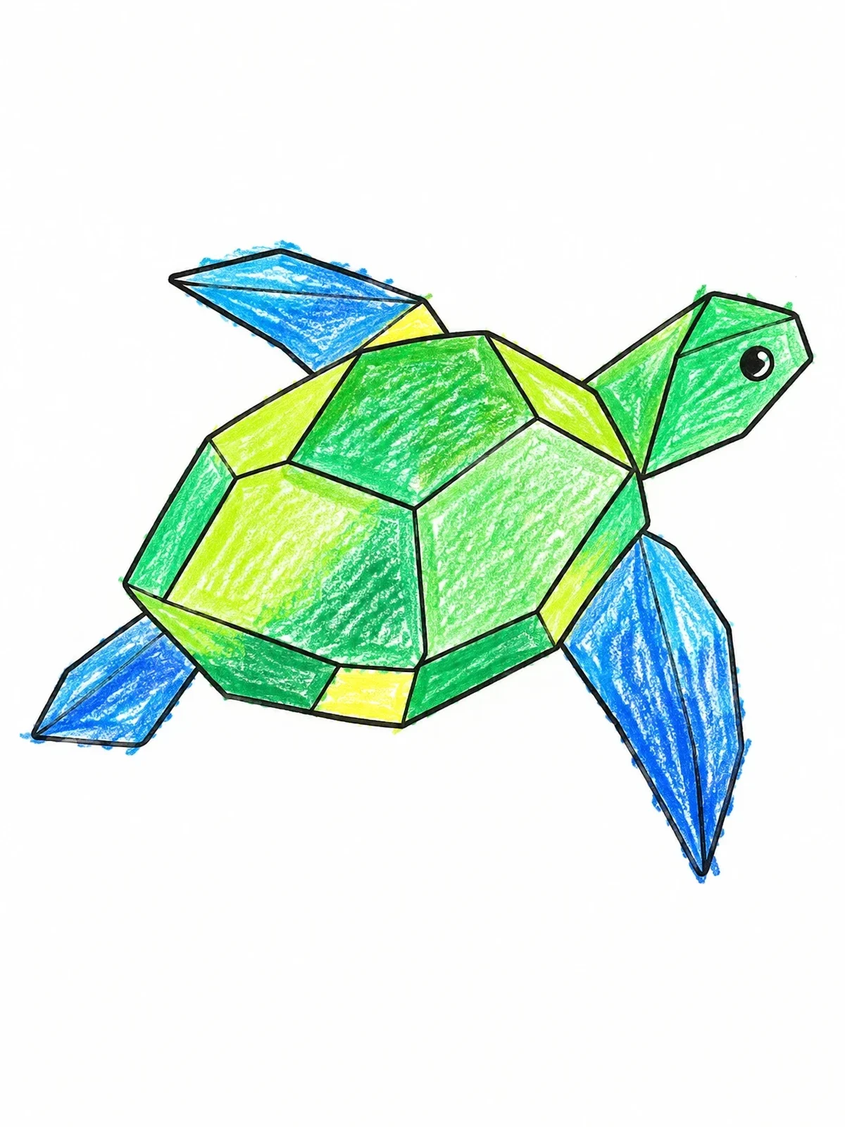 Colored example of the Geometric Origami Sea Turtle coloring page