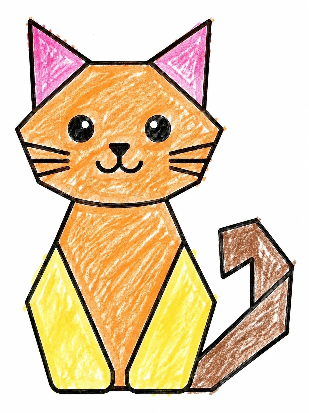 Colored example of the Geometric Origami Sitting Cat coloring page