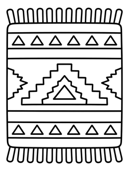 Geometric patterns and fringe decorate this easy rug coloring page.
