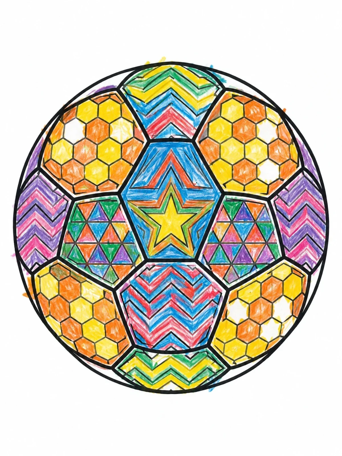 Colored example of the Geometric Pattern Soccer Ball coloring page
