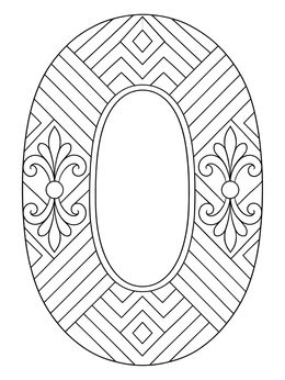 Free printable Geometric Number Zero With Patterns coloring page