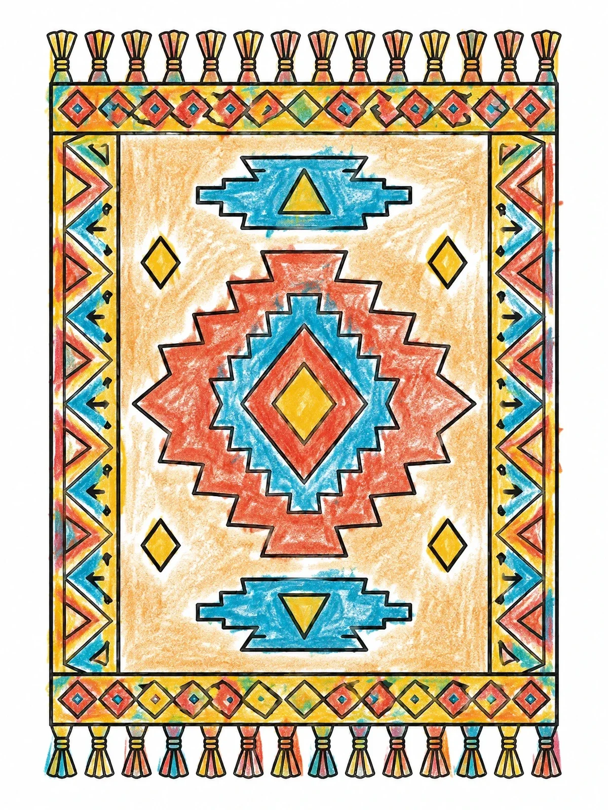 Colored example of the Geometric Southwest Patterned Rug coloring page