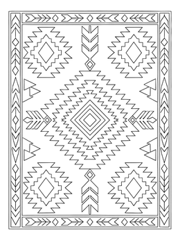 Geometric diamond pattern on a southwestern rug coloring page.