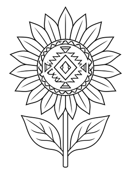 Free printable Geometric Southwestern Tribal Sunflower coloring page