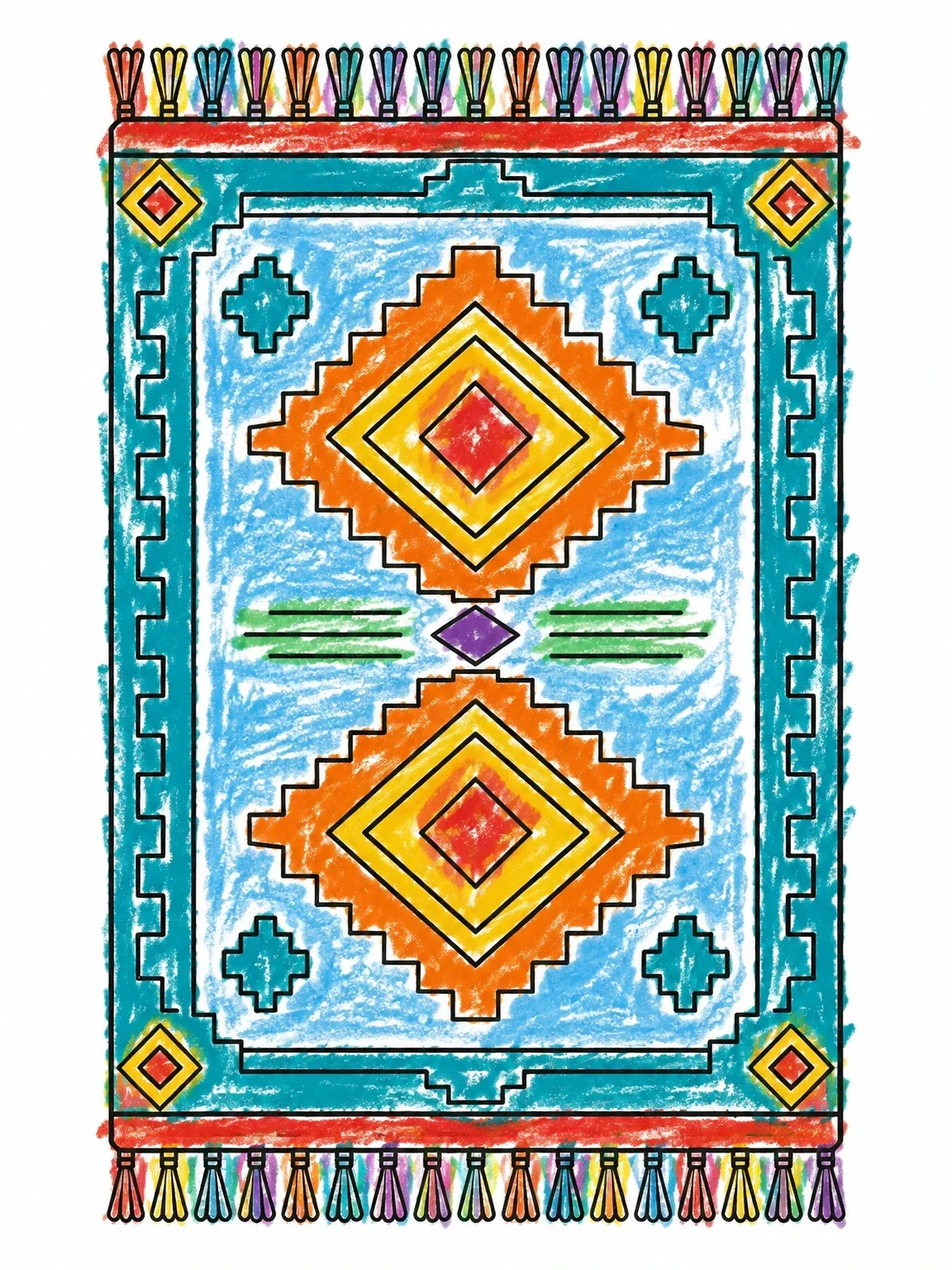 Colored example of the Geometric Southwestern Woven Rug coloring page