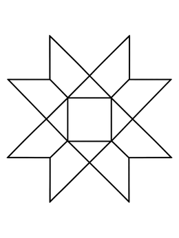 Geometric star quilt coloring page with clean symmetry and triangular points.