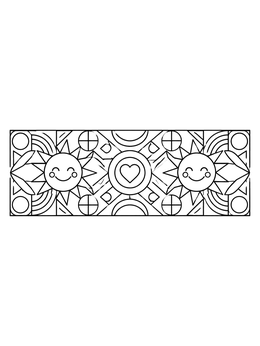 Free printable Geometric Sun And Heart Banner coloring page